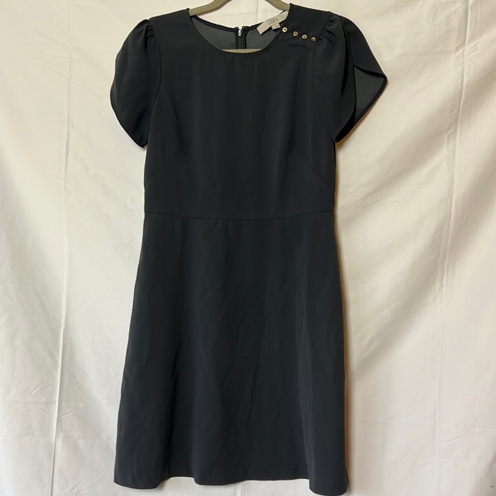Ann Taylor loft, dark gray, short sleeve, zip back dress
